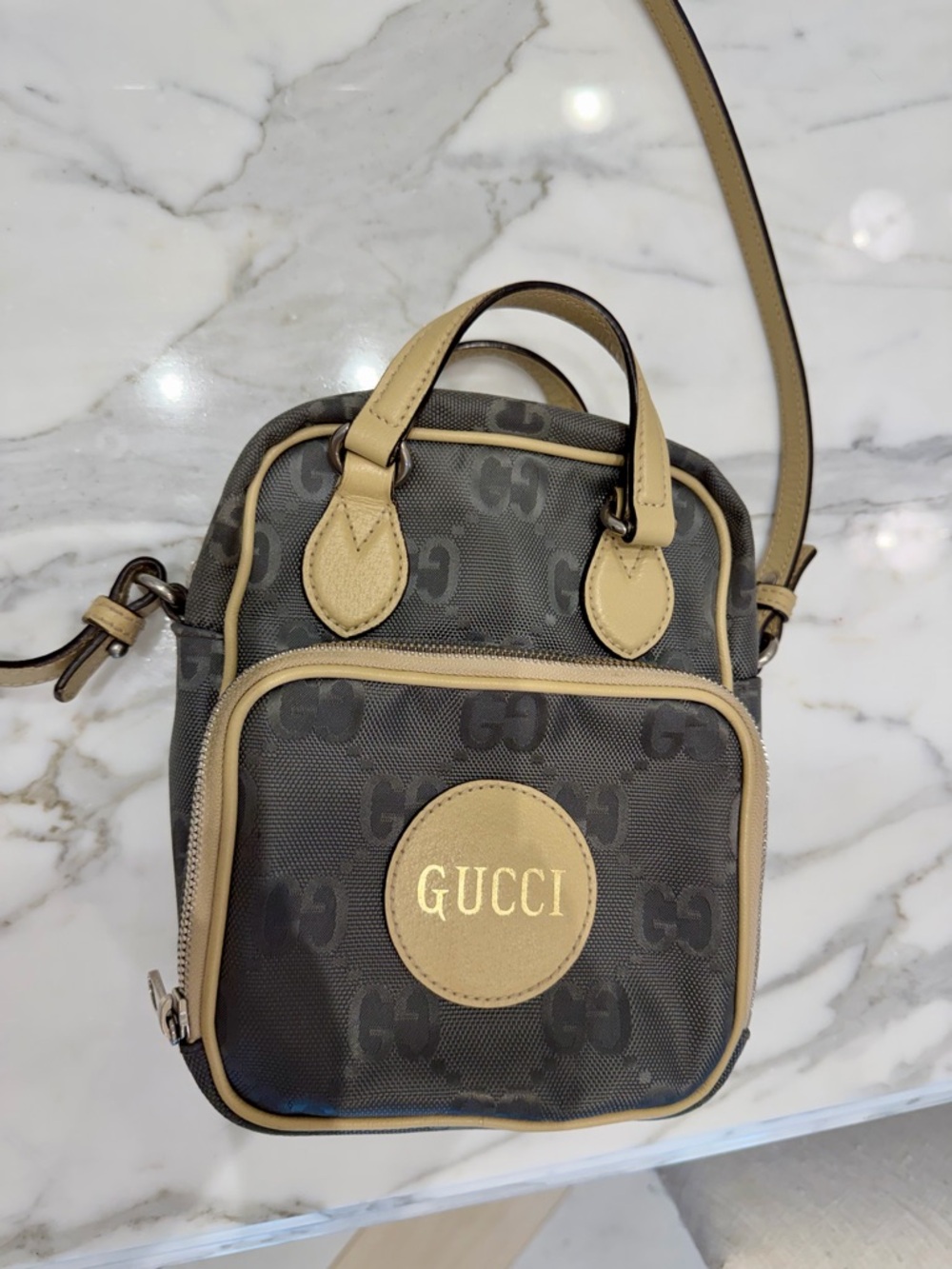 Gucci Black Canvas with Beige Trim Mini Crossbody Bag